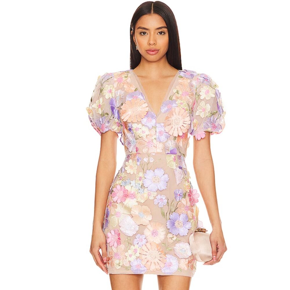 Anthea 3D Lace Mini Dress In Purple - Pre Order Only